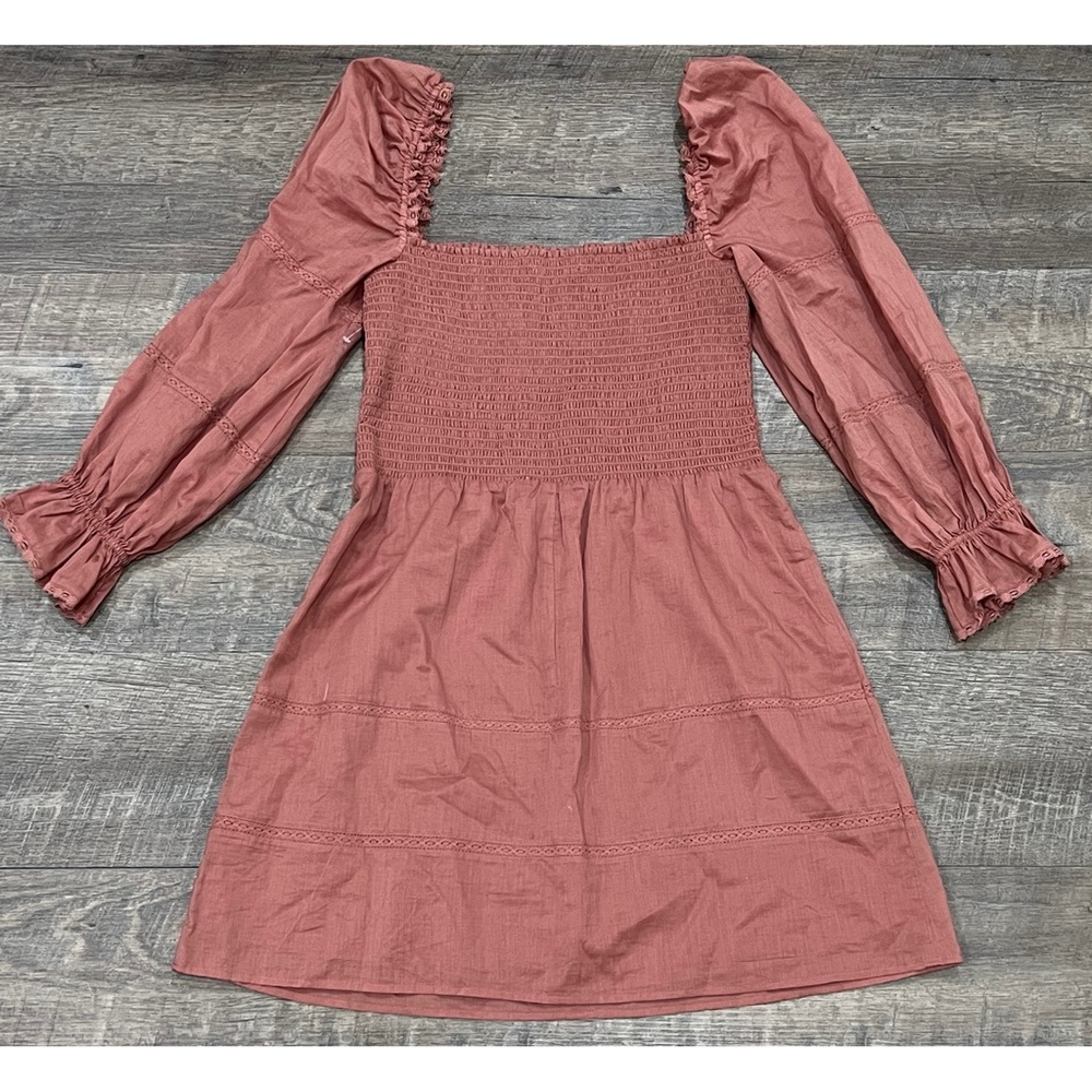 NEW Reformation Dunes Puff Sleeve Dress in Praline - Picture 3 of 8